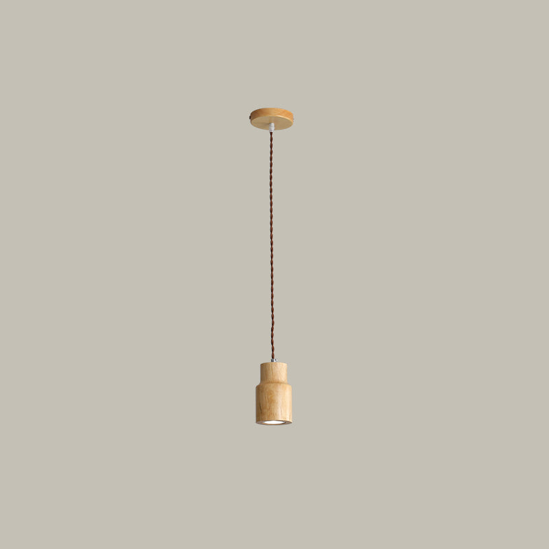 Sleek Geometric Wooden LED Ceiling Pendant Light in Beige - Perfect for Kitchen Suspension