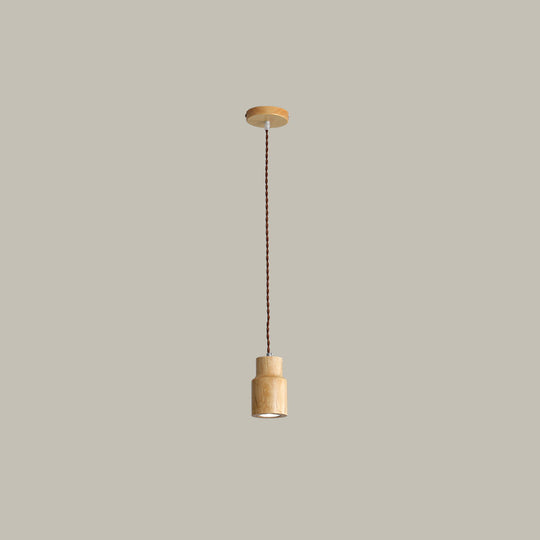 Sleek Geometric Wooden LED Ceiling Pendant Light in Beige - Perfect for Kitchen Suspension