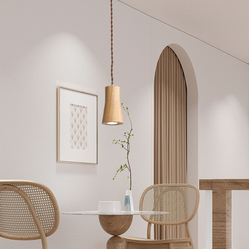 Sleek Geometric Wooden LED Ceiling Pendant Light in Beige - Perfect for Kitchen Suspension