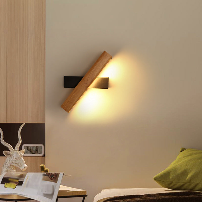 Modern Wooden Rotatable LED Bedroom Sconce Light Fixture