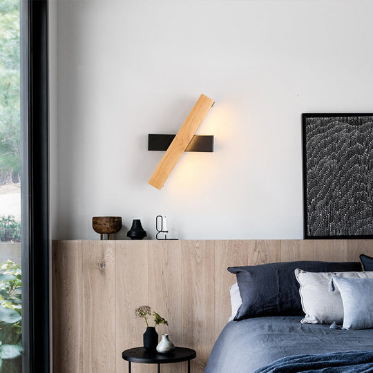 Modern Wooden Rotatable LED Bedroom Sconce Light Fixture