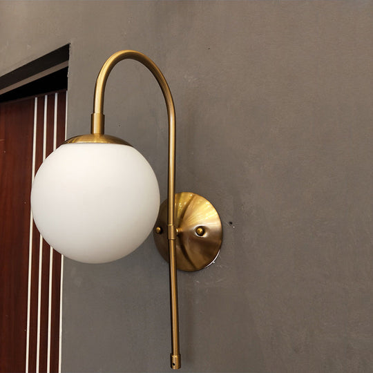 Nordic Gold Sphere Wall Sconce with Milky Glass Shade for Living Room
