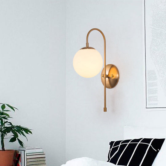Nordic Gold Sphere Wall Sconce with Milky Glass Shade for Living Room