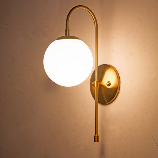 Nordic Gold Sphere Wall Sconce with Milky Glass Shade for Living Room
