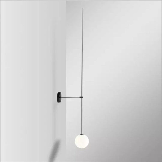 Milky Glass Orb Wall Light Fixture - Simple 1-Light Sconce with Pencil Arm - Corridor Wall Lamp