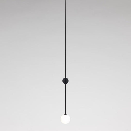 Milky Glass Orb Wall Light Fixture - Simple 1-Light Sconce with Pencil Arm - Corridor Wall Lamp