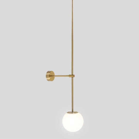 Milky Glass Orb Wall Light Fixture - Simple 1-Light Sconce with Pencil Arm - Corridor Wall Lamp