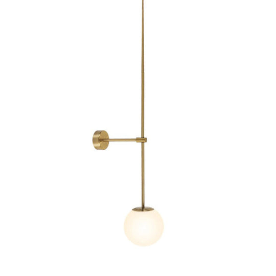 Milky Glass Orb Wall Light Fixture - Simple 1-Light Sconce with Pencil Arm - Corridor Wall Lamp