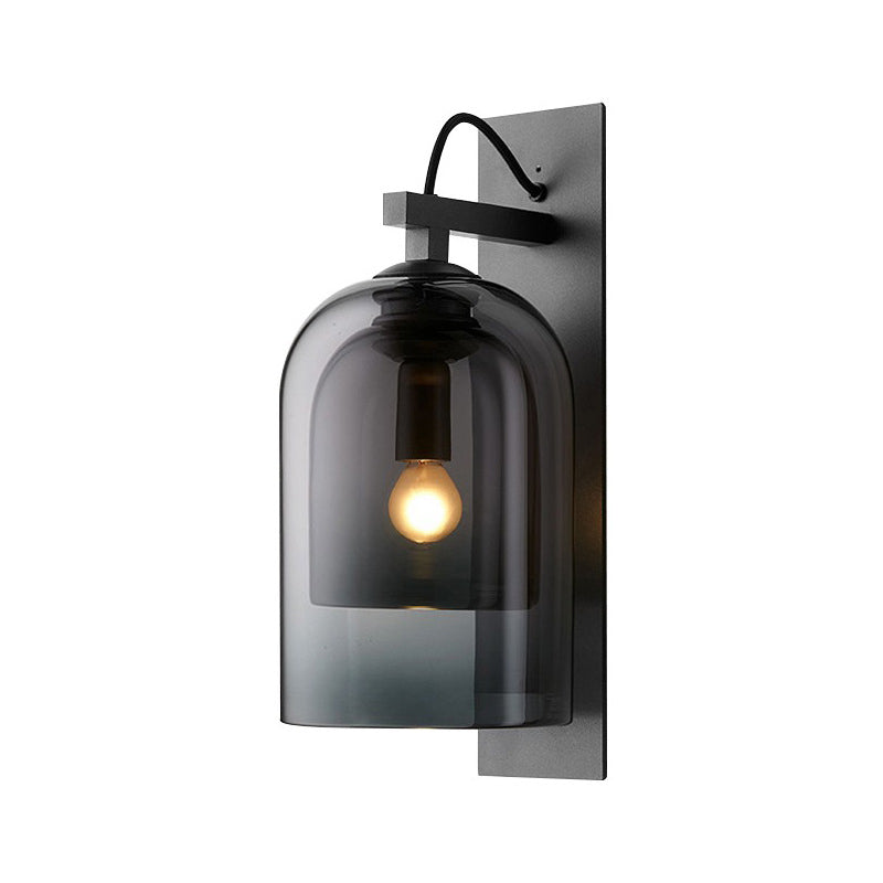 Modern Smoke Grey Glass Dual Bell Wall Lamp with Black Wall Sconce Lighting - 1 Bulb