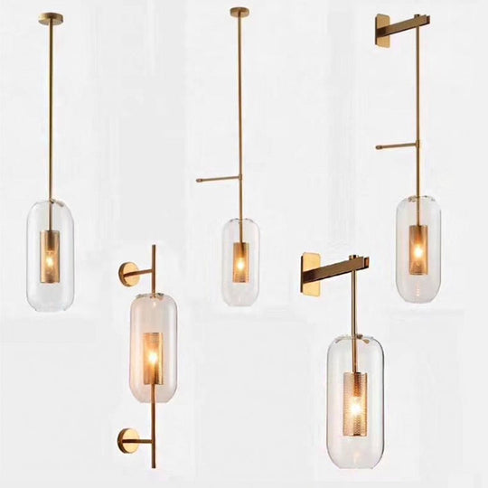 Modern Clear Glass Pill Capsule Wall Sconce with Mesh Screen - 1-Bulb Bathroom Lighting Fixture