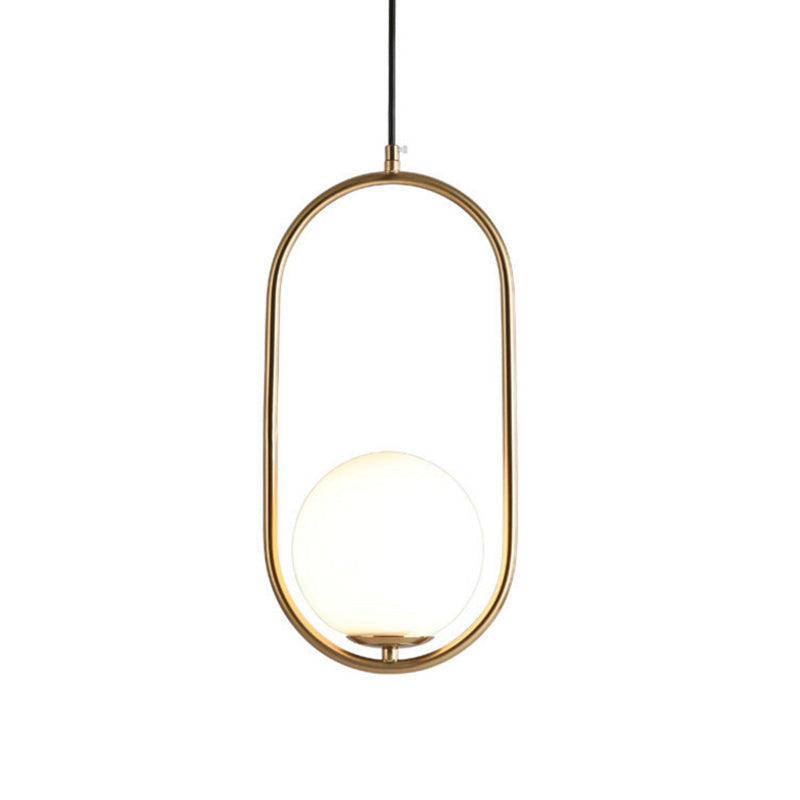 Modern Opal Glass Globe Pendant Light with Gold Finish and Oval Frame
