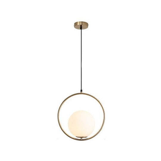 Contemporary Gold Sphere Drop Lamp: 1 Bulb Cream Glass Hanging Ceiling Light for Bedroom