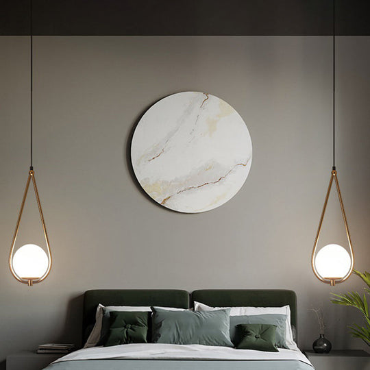 Contemporary Gold Sphere Drop Lamp: 1 Bulb Cream Glass Hanging Ceiling Light for Bedroom