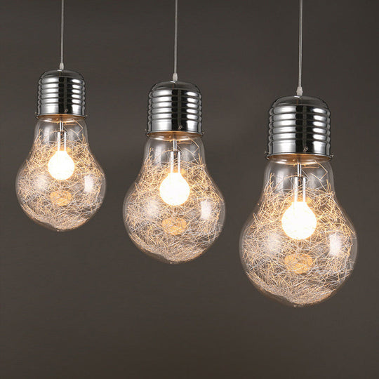 Silver Glass Bulb Pendant Light - Simple and Elegant Single Suspension Fixture