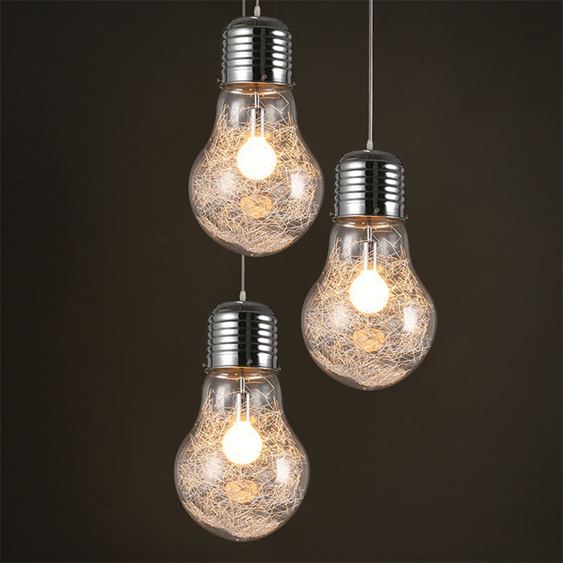 Silver Glass Bulb Pendant Light - Simple and Elegant Single Suspension Fixture