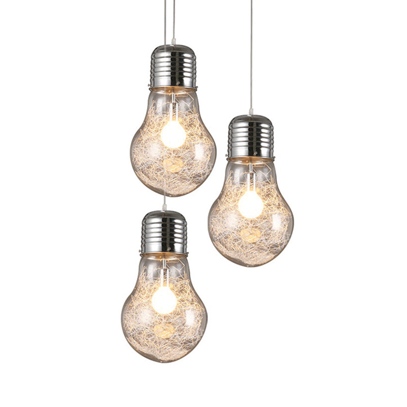 Silver Glass Bulb Pendant Light - Simple and Elegant Single Suspension Fixture