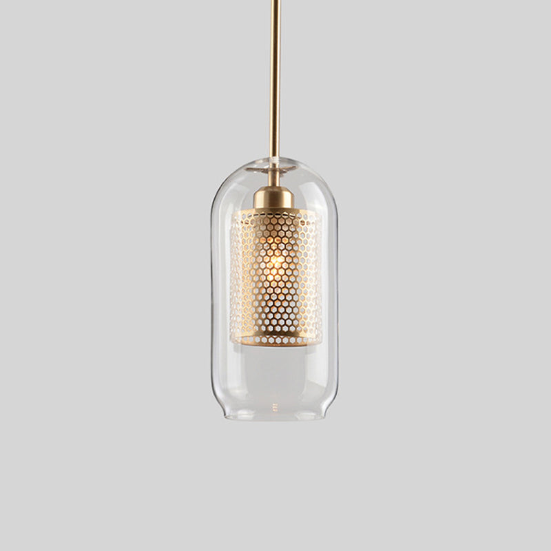 Contemporary Metal Pendant Light with Glass Shade for Dining Room