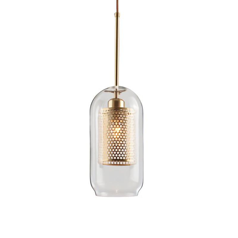 Contemporary Metal Pendant Light with Glass Shade for Dining Room