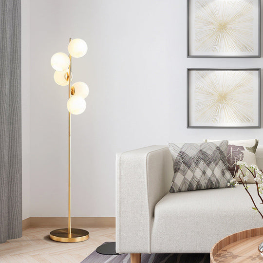 Modern Orb Floor Lamp: Milky Glass 5-Light Gold Floor Lighting for Living Room