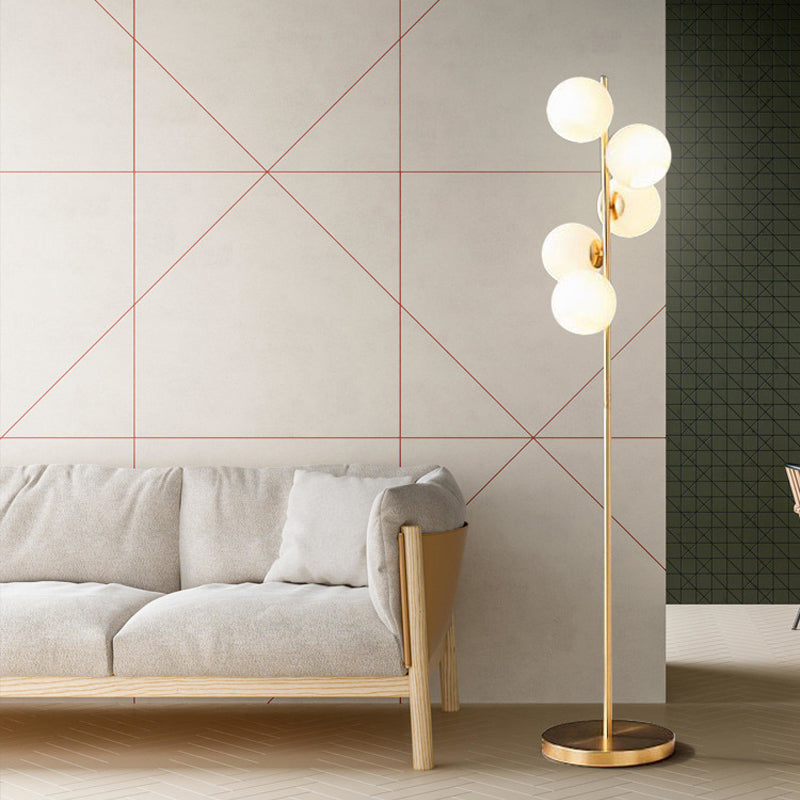 Modern Orb Floor Lamp: Milky Glass 5-Light Gold Floor Lighting for Living Room