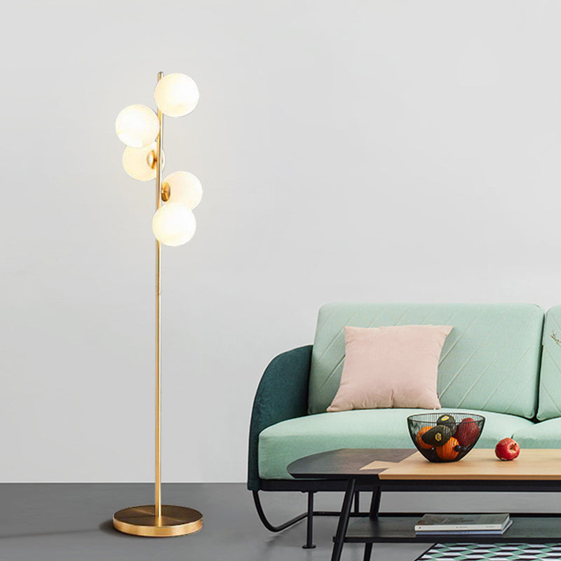 Modern Orb Floor Lamp: Milky Glass 5-Light Gold Floor Lighting for Living Room
