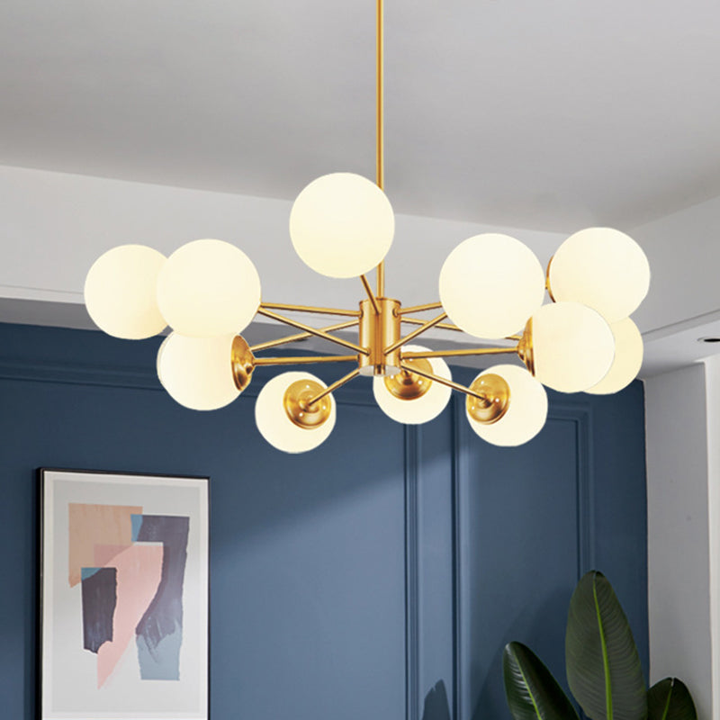 Modern Brass Radial Chandelier with Cream Glass Shade - Nordic Metal Suspension Lamp for Living Room