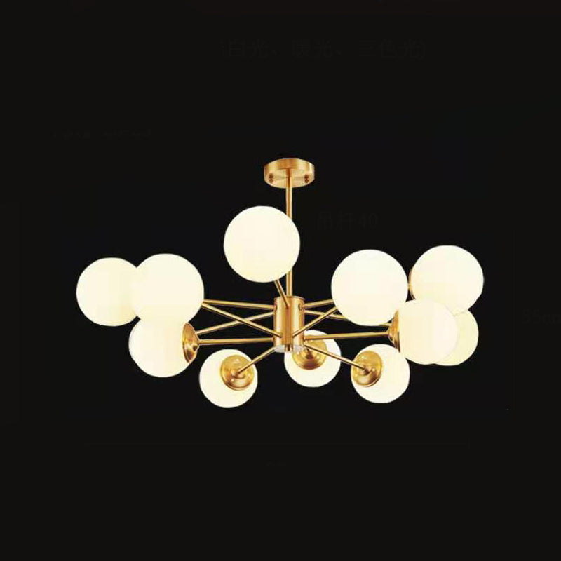 Modern Brass Radial Chandelier with Cream Glass Shade - Nordic Metal Suspension Lamp for Living Room