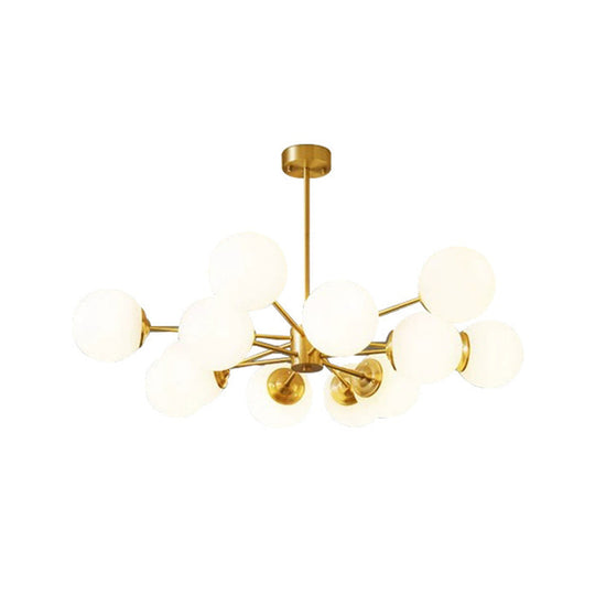 Modern Brass Radial Chandelier with Cream Glass Shade - Nordic Metal Suspension Lamp for Living Room