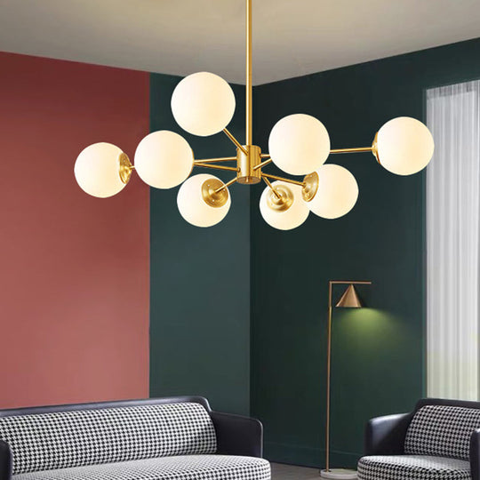 Modern Brass Radial Chandelier with Cream Glass Shade - Nordic Metal Suspension Lamp for Living Room