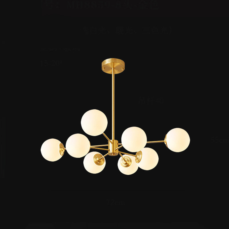 Modern Brass Radial Chandelier with Cream Glass Shade - Nordic Metal Suspension Lamp for Living Room