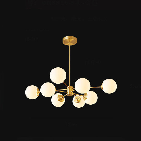 Modern Brass Radial Chandelier with Cream Glass Shade - Nordic Metal Suspension Lamp for Living Room