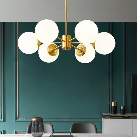 Modern Brass Radial Chandelier with Cream Glass Shade - Nordic Metal Suspension Lamp for Living Room