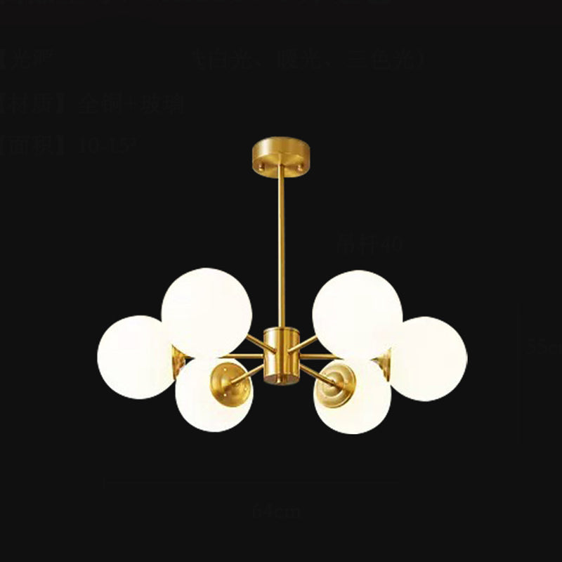 Modern Brass Radial Chandelier with Cream Glass Shade - Nordic Metal Suspension Lamp for Living Room