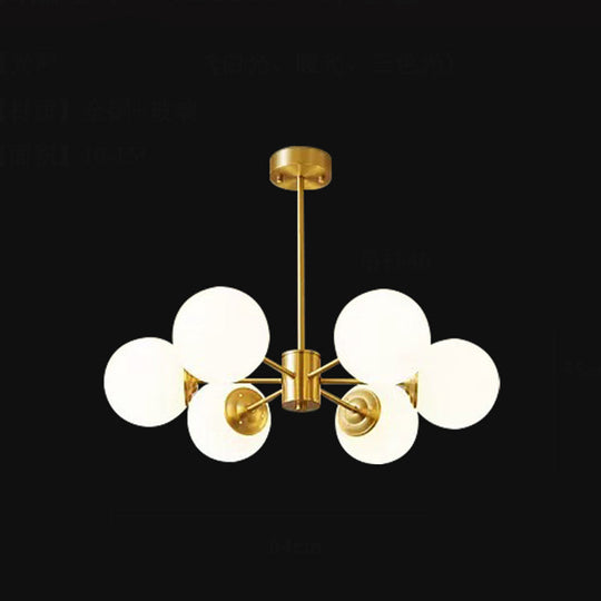 Modern Brass Radial Chandelier with Cream Glass Shade - Nordic Metal Suspension Lamp for Living Room