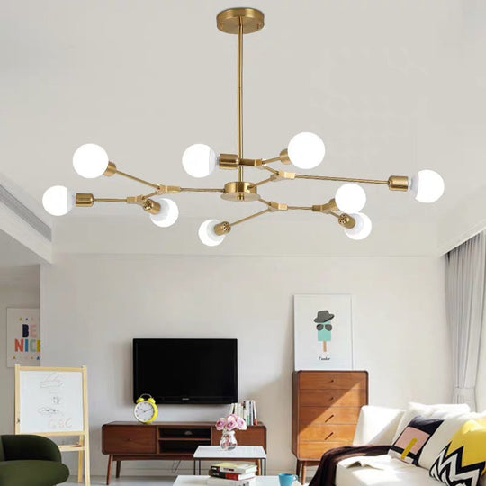 Sputnik Modern Chandelier with White Glass Shade - Metal Pendant Light Fixture