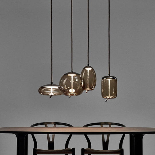 Contemporary Amber Glass Suspension Lamp - Stylish Pendant Lighting Fixture for Dining Room