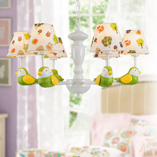 Green Bird Pendant Light: Rustic Metal Chandelier for Child Bedroom