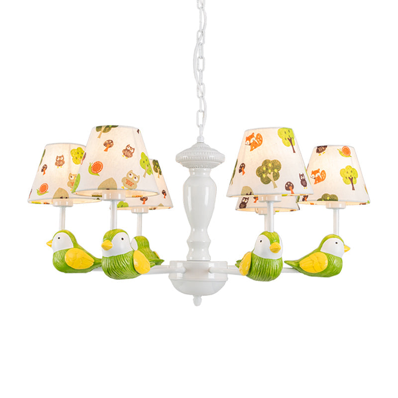 Green Bird Pendant Light: Rustic Metal Chandelier for Child Bedroom