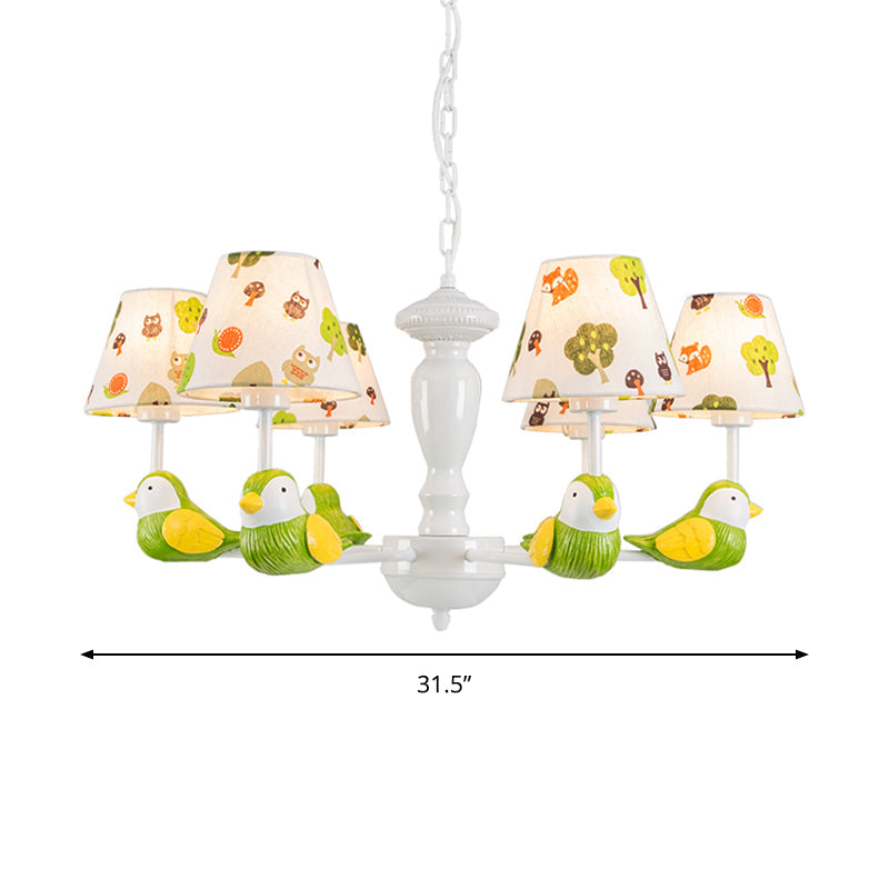 Green Bird Pendant Light: Rustic Metal Chandelier for Child Bedroom