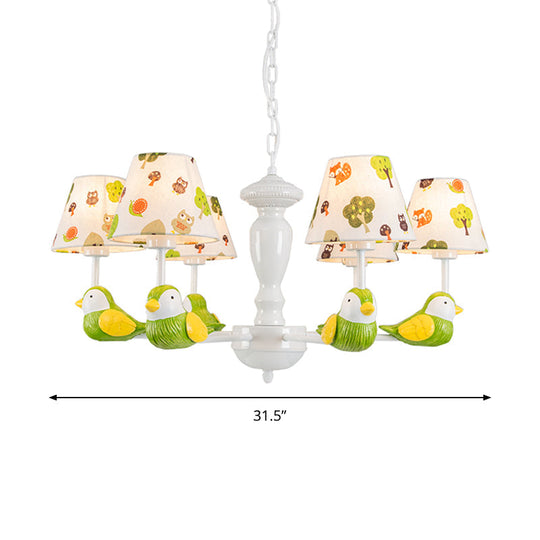 Green Bird Pendant Light: Rustic Metal Chandelier for Child Bedroom