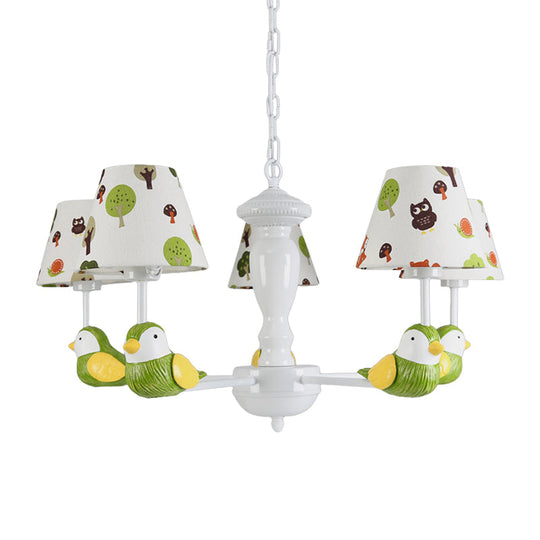 Green Bird Pendant Light: Rustic Metal Chandelier for Child Bedroom