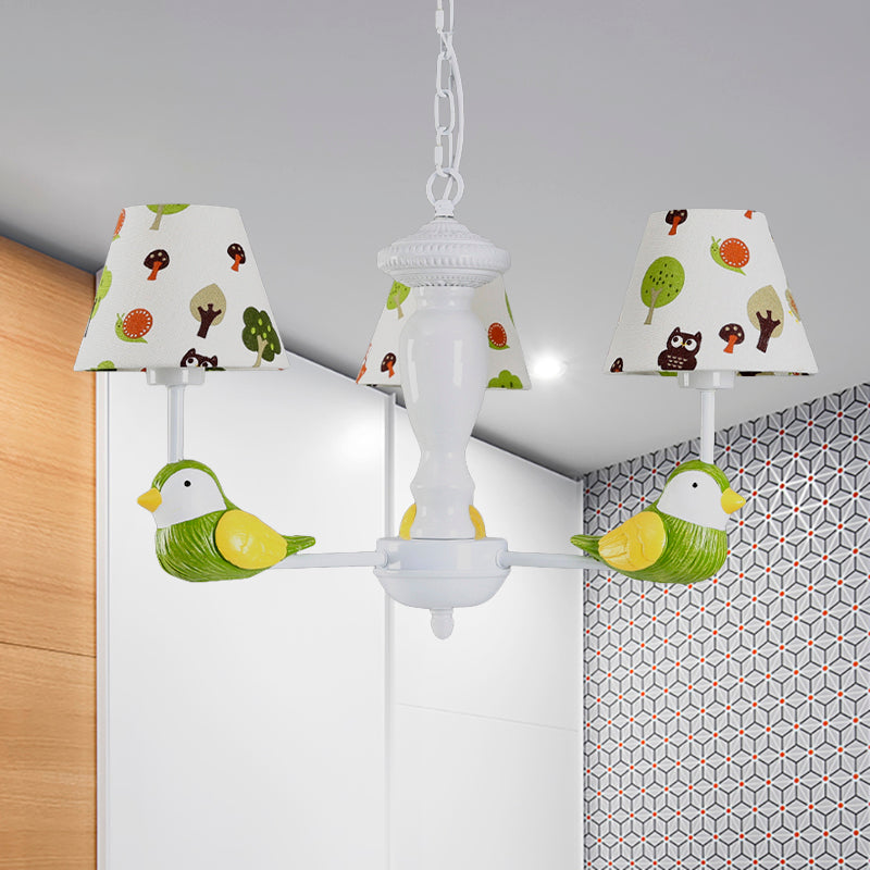 Green Bird Pendant Light: Rustic Metal Chandelier for Child Bedroom