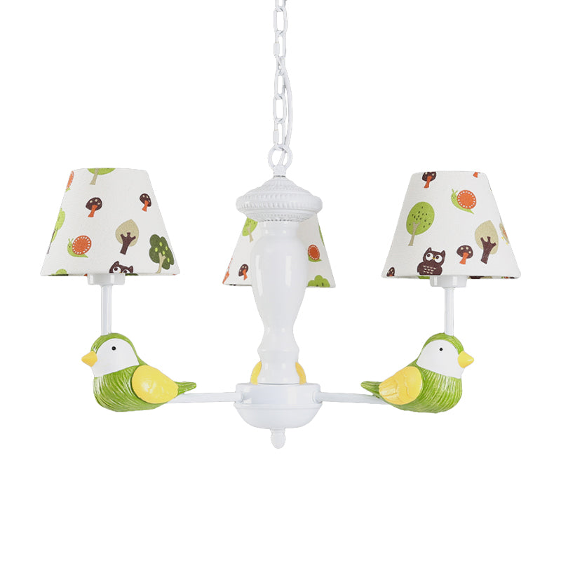 Green Bird Pendant Light: Rustic Metal Chandelier for Child Bedroom