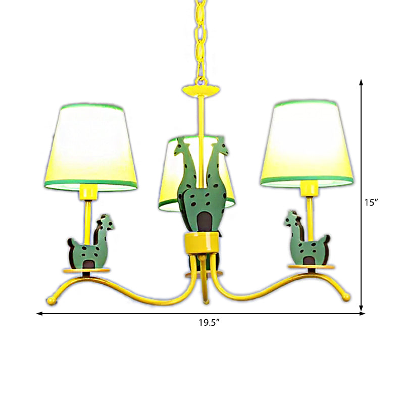 Yellow Cartoon Wood Giraffe Chandelier Light for Living Room with Tapered Shade