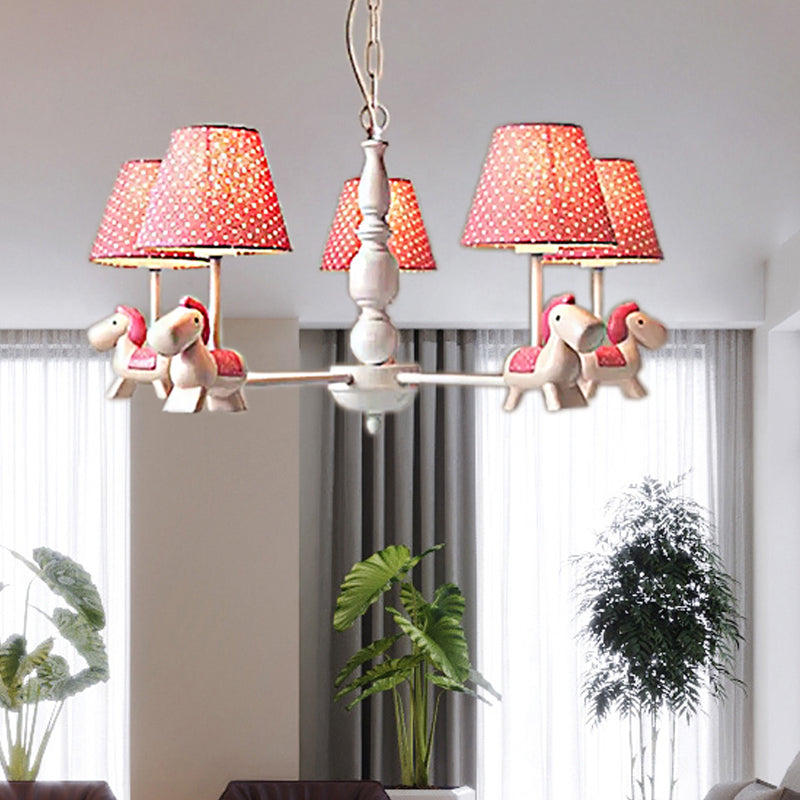 Darling Pony Chandelier: Metal Hanging Light with Dot Shade for Kindergarten Playrooms