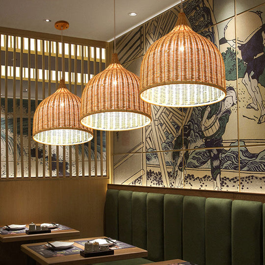 Bamboo Trumpet Tearoom Pendant Lamp - Asian Style Ceiling Hang Light with 1 Head