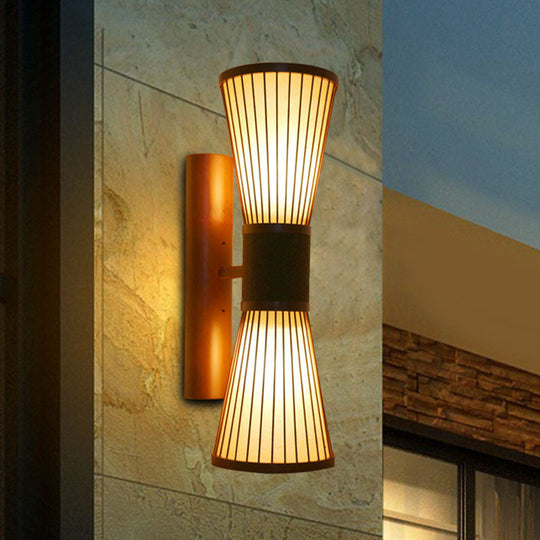 Asian Wood Wall Sconce - Corridor Wall Light with Bamboo Hourglass Shade