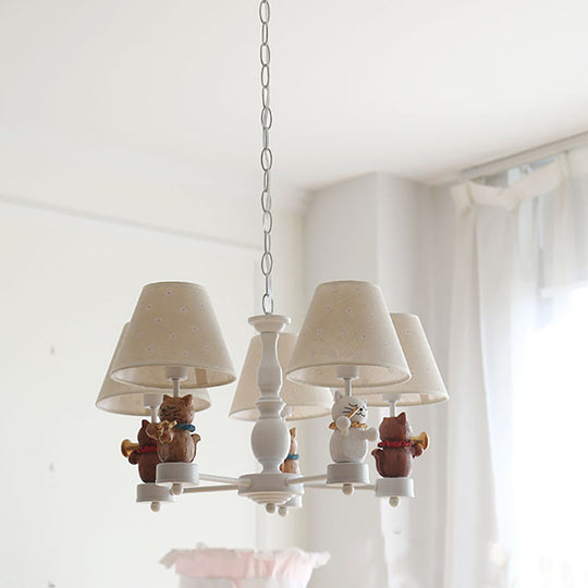 Nordic Style Pet Cat Chandelier - 5-Light Metal Hanging Light with White Shade for Foyer