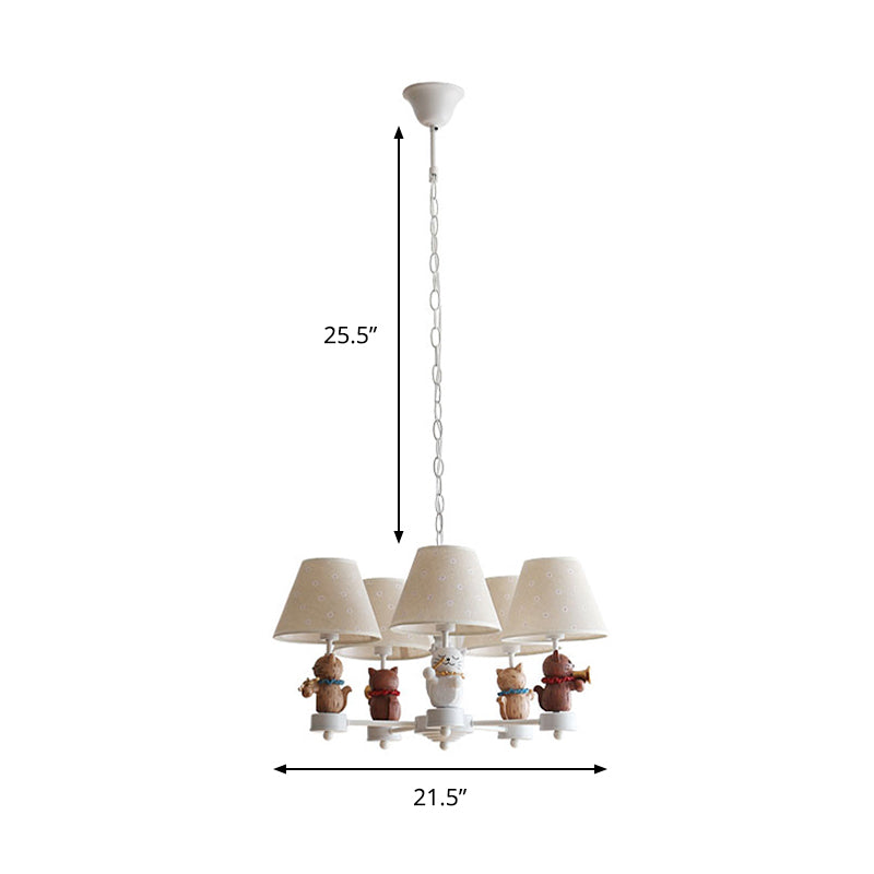 Nordic Style Pet Cat Chandelier - 5-Light Metal Hanging Light with White Shade for Foyer