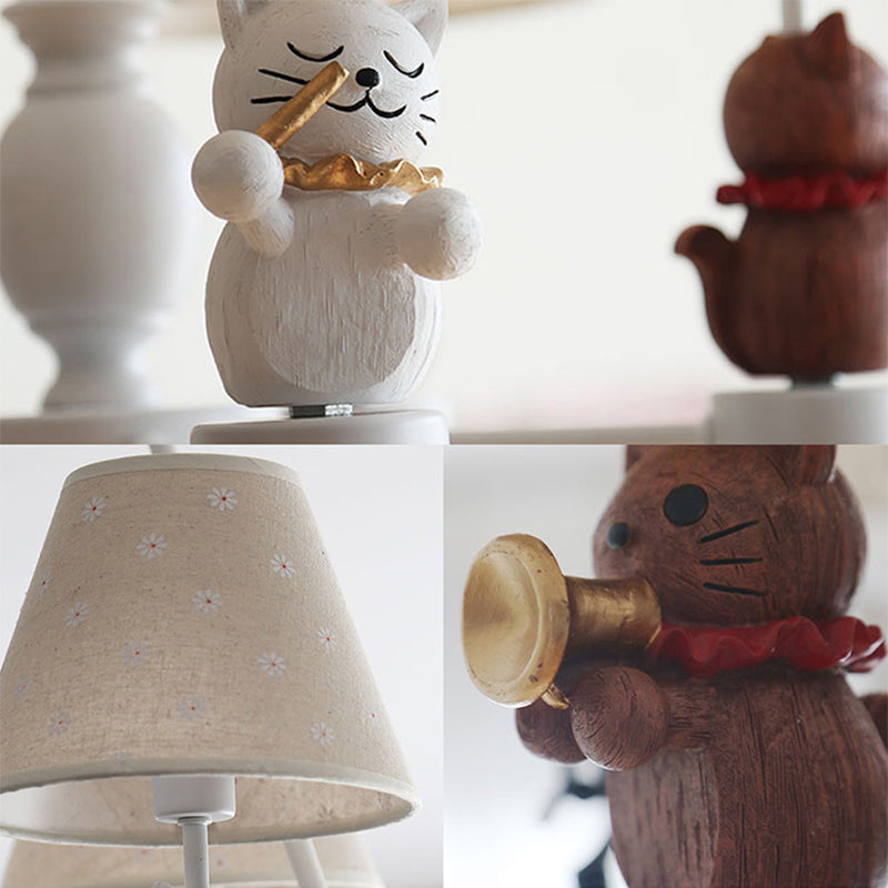 Nordic Style Pet Cat Chandelier - 5-Light Metal Hanging Light with White Shade for Foyer